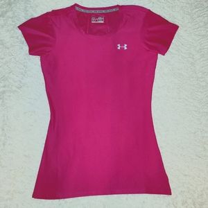 Under Armor Fitted Heatgear Tee, Pink, Small